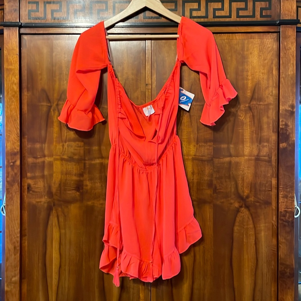 O'RAGEOUS Girls Juniors Coral Ruffle Romper Size XL NWT Boho Beach Summer Cute